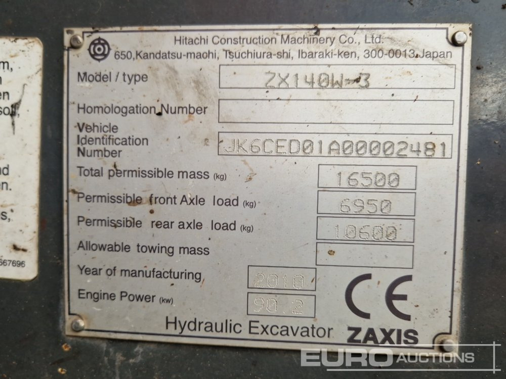 Tekerlekli ekskavatör 2010 Hitachi ZX140W-3: fotoğraf 43