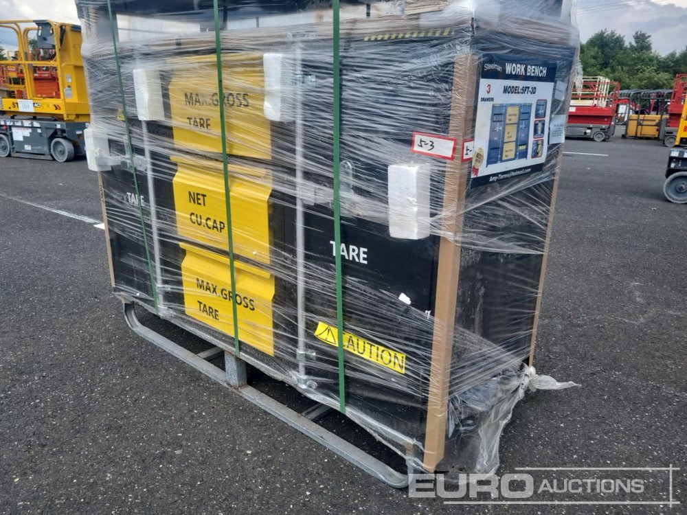Unused 2024 Steelman 5’ Work Bench With 3 Drawers & 2 Cabinets Packed In Plastics. Drawers With Lock & Anti-Slip Inners. Using New 3 Rail Sliding - Garaj ekipman: fotoğraf 1 Unused 2024 Steelman 5’ Work Bench With 3 Drawers & 2 Cabinets Packed In Plastics. Drawers With Lock & Anti-Slip Inners. Using New 3 Rail Sliding - Garaj ekipman: fotoğraf 1