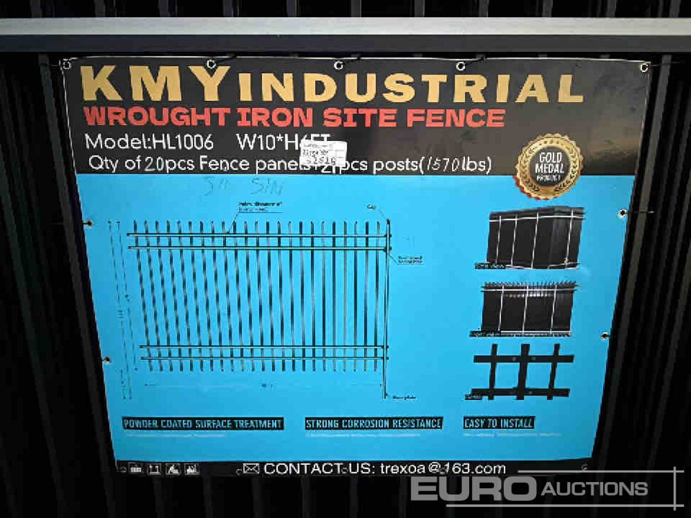 Yeni Alet/ Ekipman Unused 2025 KMY Industrial Iron Site Fence, Qty (20 of) Fence Panels, (20 of) Posts (W10XH6') Powder Coated Surface: fotoğraf 7
