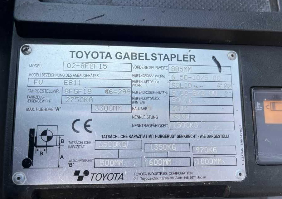 Toyota 8FGF15 - LPG forklift: fotoğraf 4 Toyota 8FGF15 - LPG forklift: fotoğraf 4