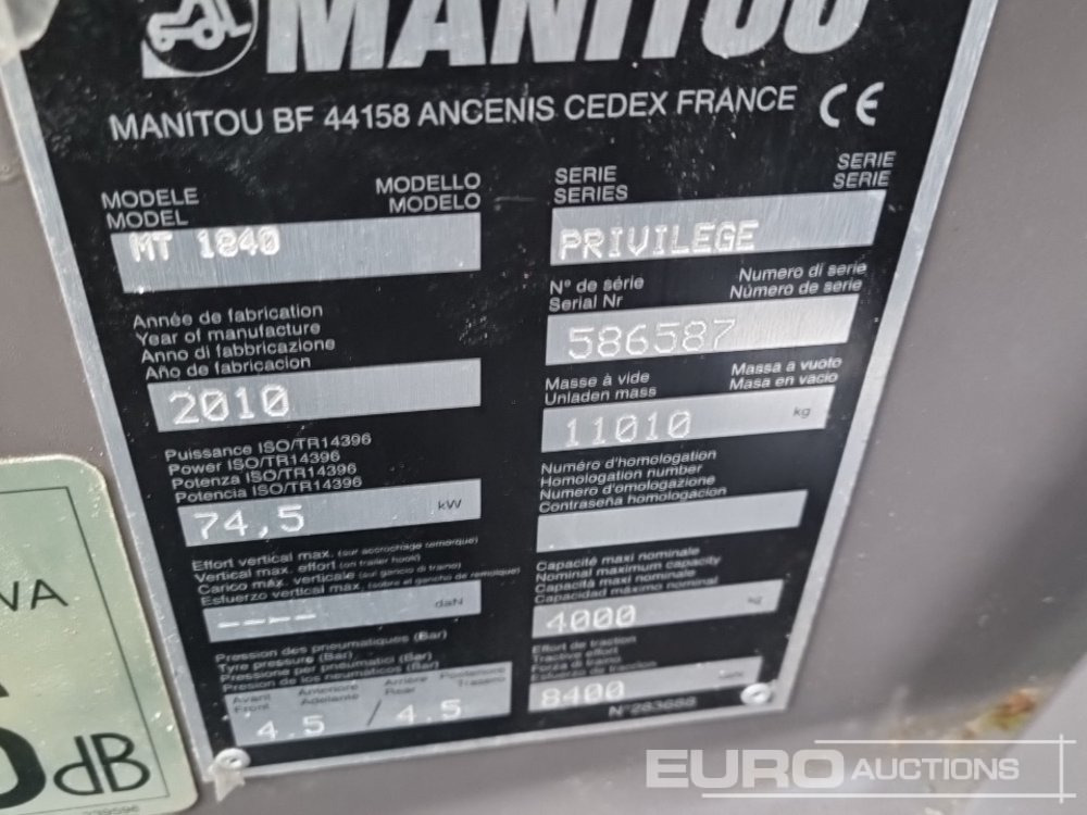 Teleskopik yükleyici 2010 Manitou MT1840: fotoğraf 44