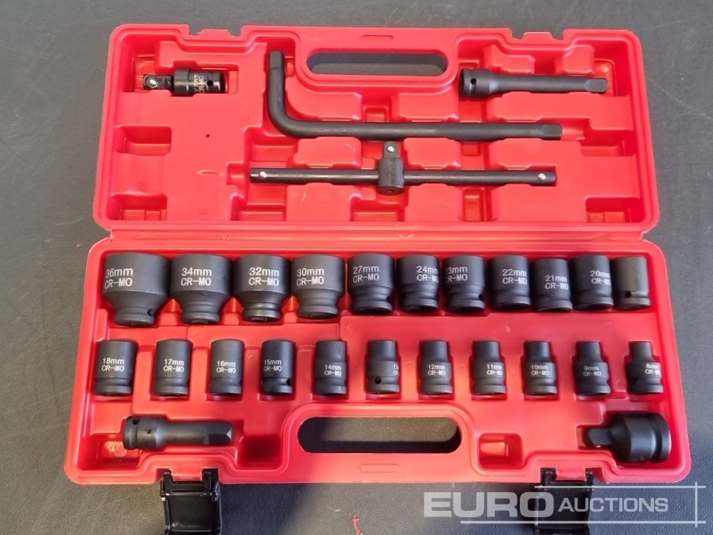 Unused Boss 1/2" 28pc Pneumatic Short Sleeve Socket Set, 3" Connecting Rod, 5" Connecting Rod Universal Joint, 10" Sliding Rod, 10" Bending Rod Adapter 3/4"-1/2" - Garaj ekipman: fotoğraf 4 Unused Boss 1/2" 28pc Pneumatic Short Sleeve Socket Set, 3" Connecting Rod, 5" Connecting Rod Universal Joint, 10" Sliding Rod, 10" Bending Rod Adapter 3/4"-1/2" - Garaj ekipman: fotoğraf 4