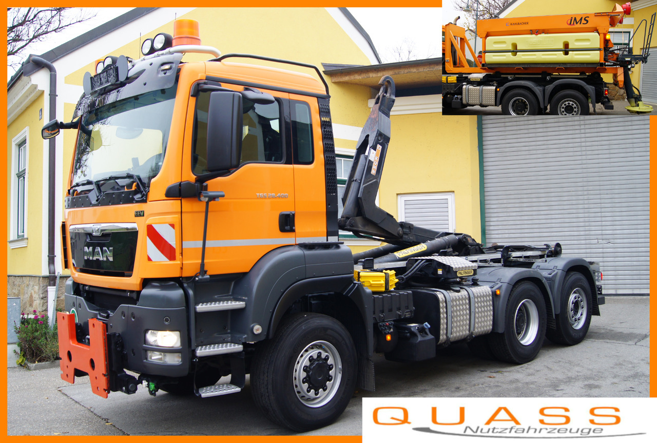 MAN TGS 28.400 BL 6x4-4/TÜV/PALIFT/Winterdienst/Salzstreuer/Streuer/Schneepflug - Kancalı yükleyici kamyon: fotoğraf 1 MAN TGS 28.400 BL 6x4-4/TÜV/PALIFT/Winterdienst/Salzstreuer/Streuer/Schneepflug - Kancalı yükleyici kamyon: fotoğraf 1